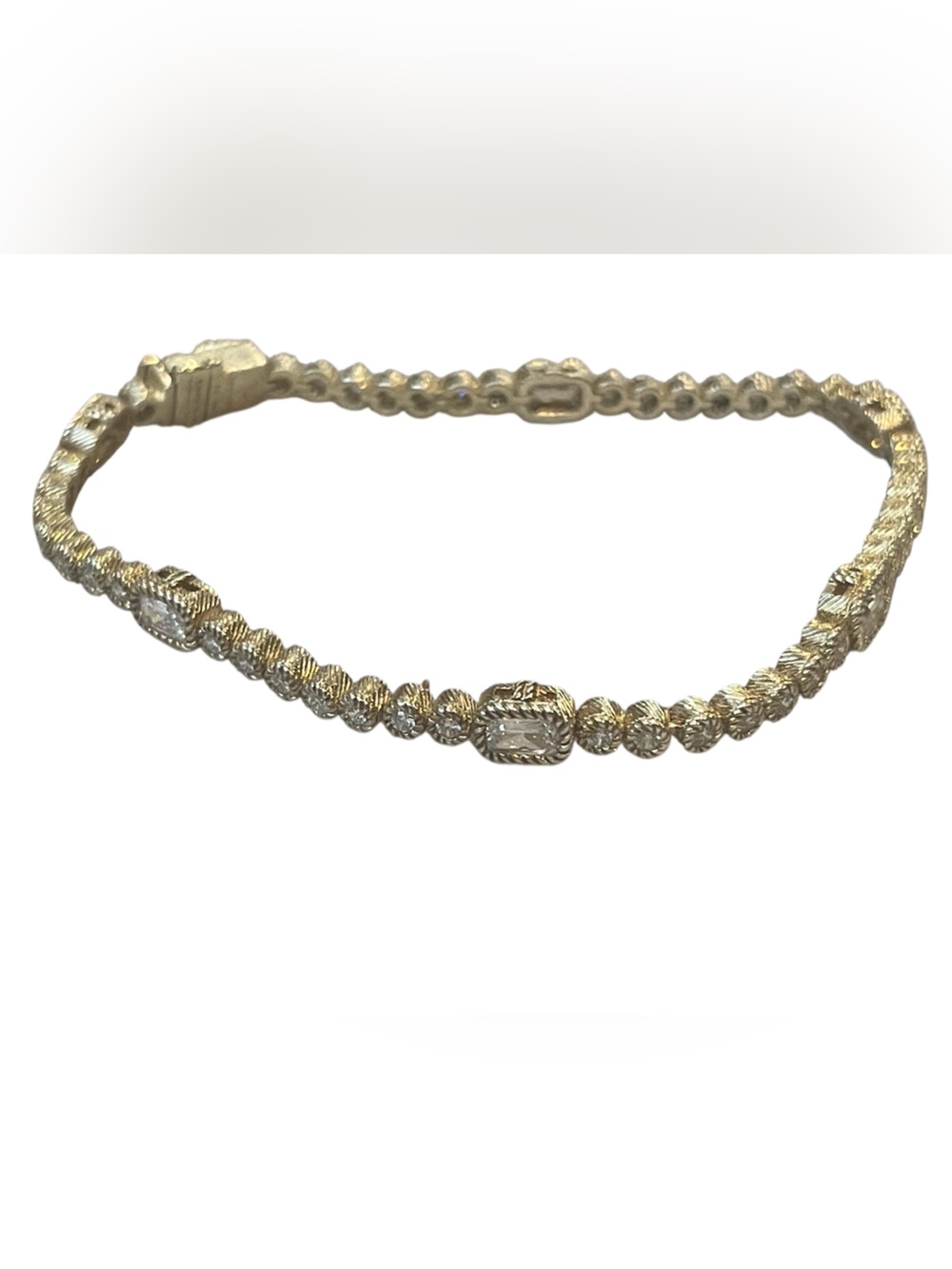 Judith Ripka CZ Sterling 925 Gold Clad Tennis Bracelet - Sparkling Link Design - Picture 2 of 12